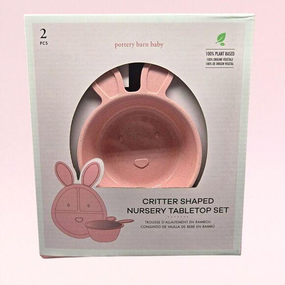 Pottery Barn Kids Critter Shaped Nursery Tabletop 2 Piece Set Pink - Picture 1 of 6